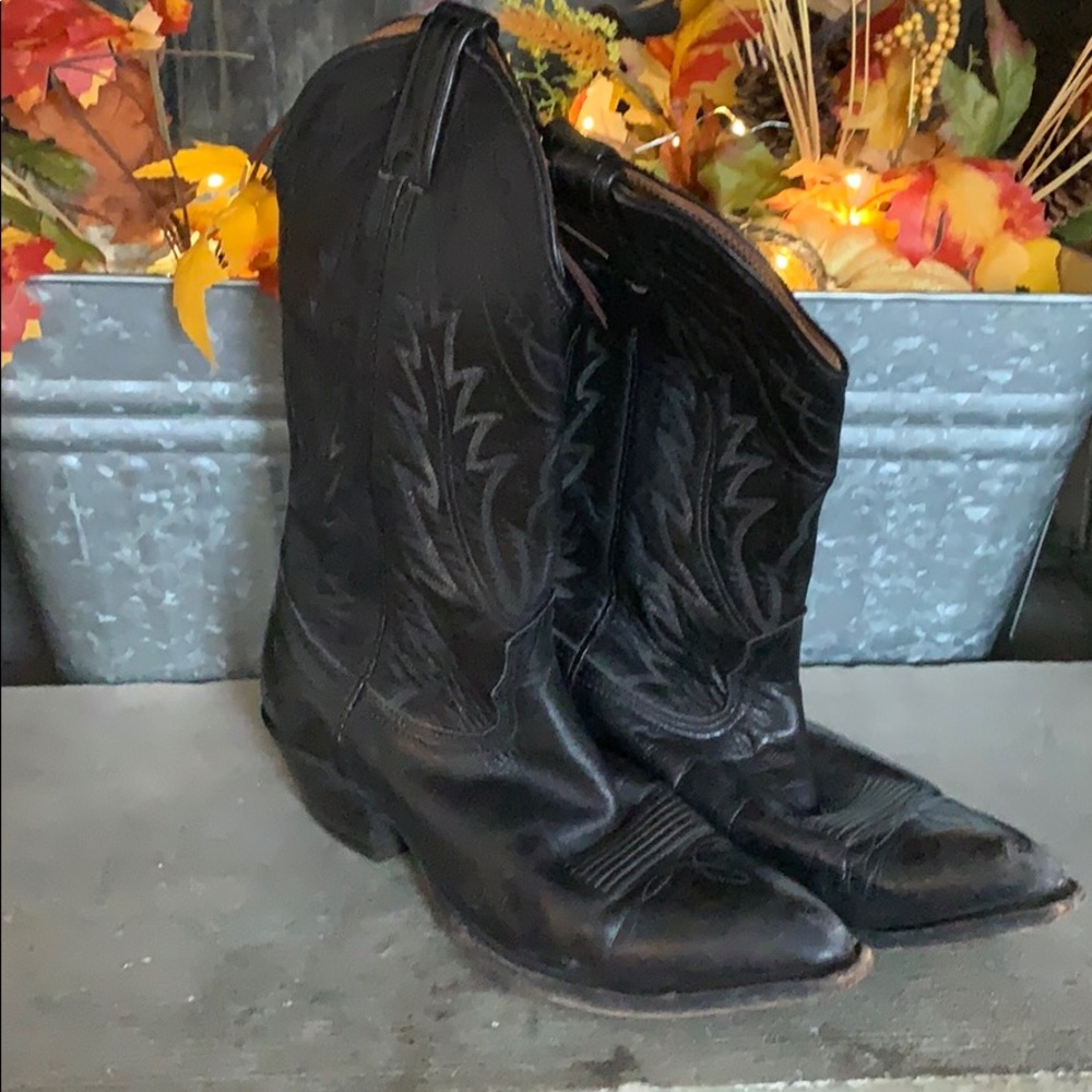 Nocona Black Leather Western Heeled Boots